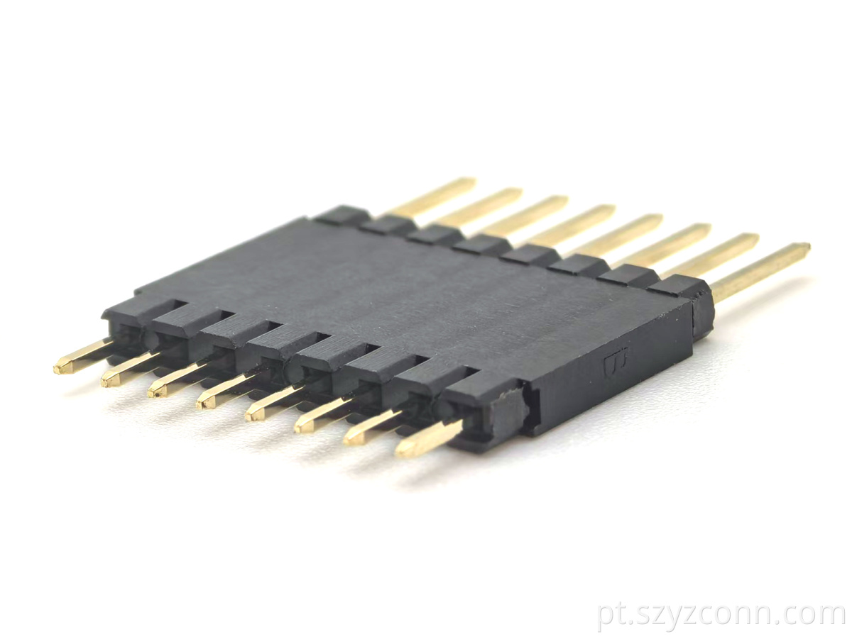 Conector de encabeçamento de pino de passo de 2,54 mm única fileira reta SQ0,64mm H15,5mm 1*8P 2.54mm Pitch Pin Header Connector Single Row Straight SQ0.64mm H15.5mm 1*8P